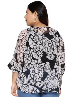round neck floral plus top - 16551773 - Standard Image - 3