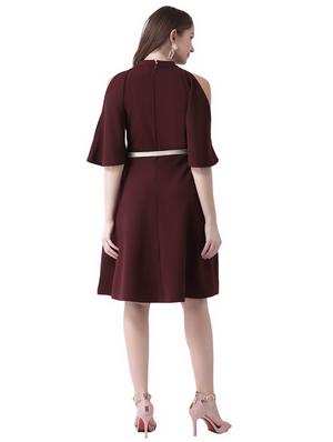 crew neck slit sleeved belted dress - 16552924 - Standard Image - 3