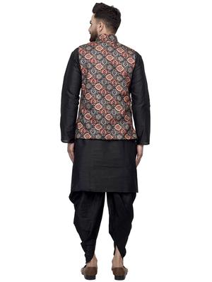 black solid dhoti kurta set with multi colored printed nehru jacket - 16553568 - Standard Image - 3