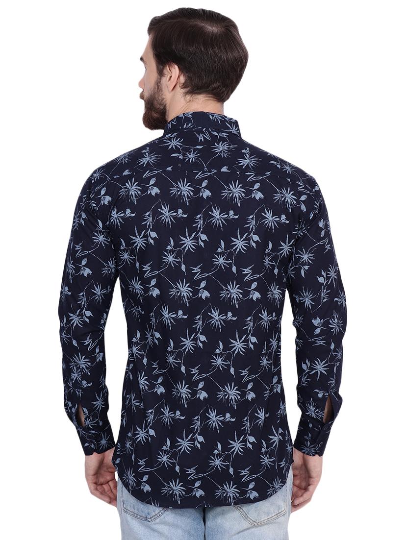 navy blue floral print casual shirt - 16554895 - Zoom Image - 3