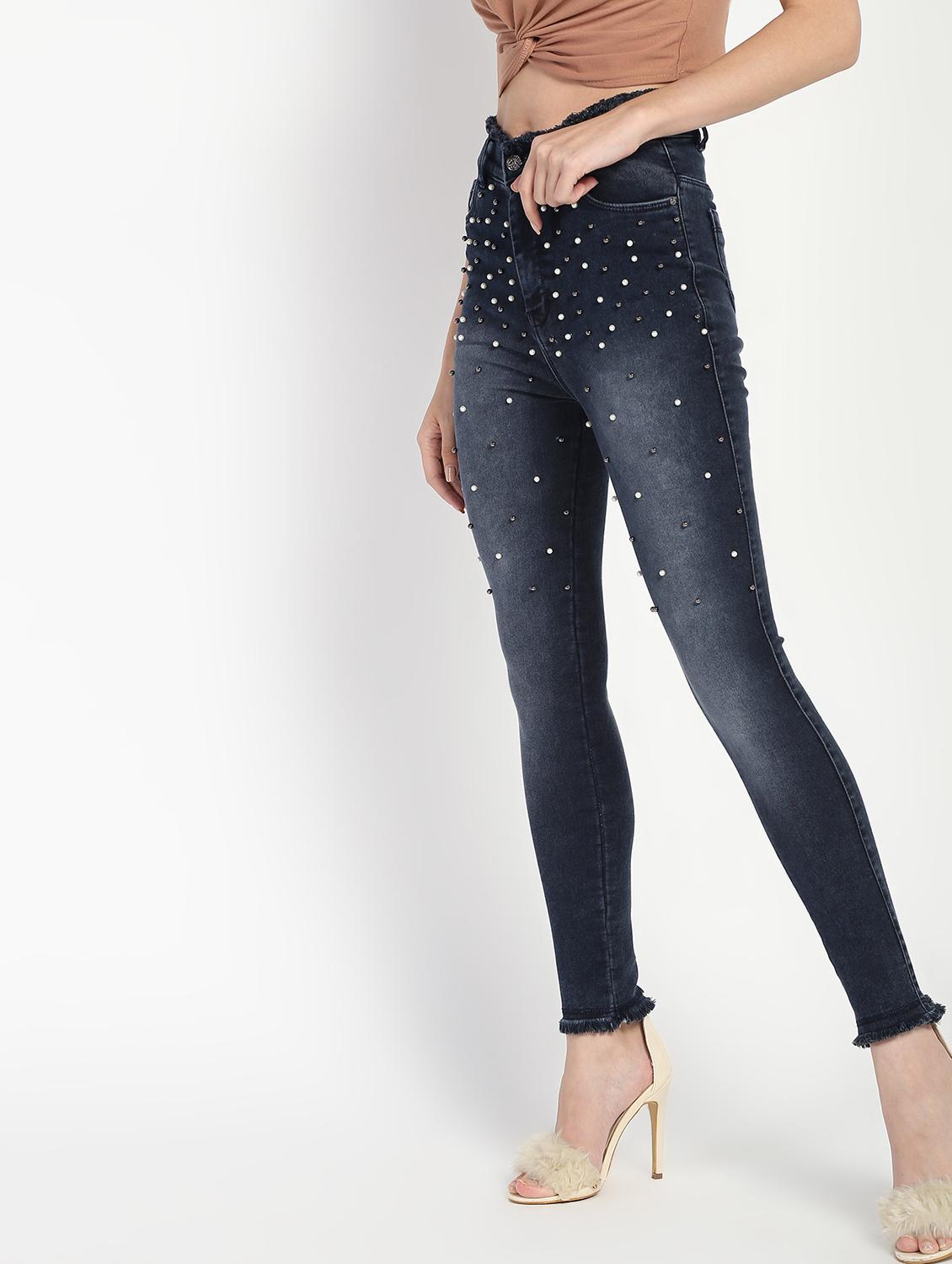embellished detail frayed jeans - 16554955 - Zoom Image - 3