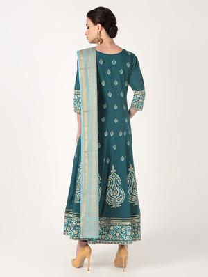block printed anarkali kurta with dupatta set - 16556746 - Standard Image - 3