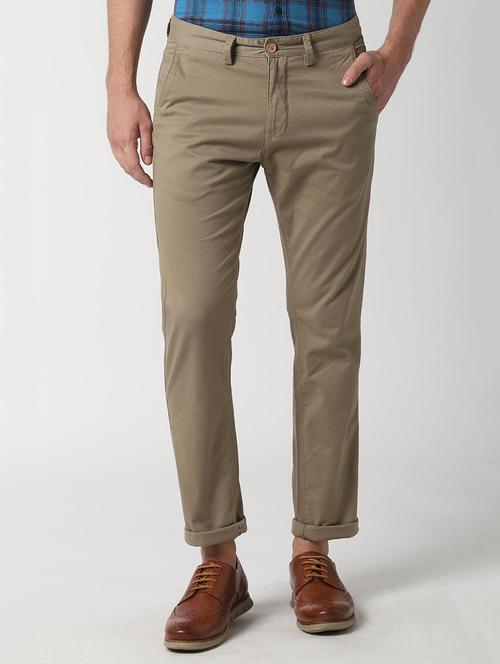 beige solid chinos - 16557599 - Standard Image - 1