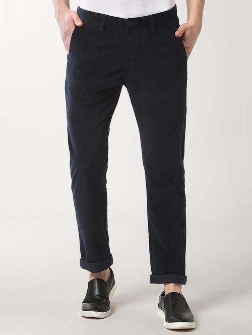 navy blue solid chinos - 16557623 - Standard Image - 1