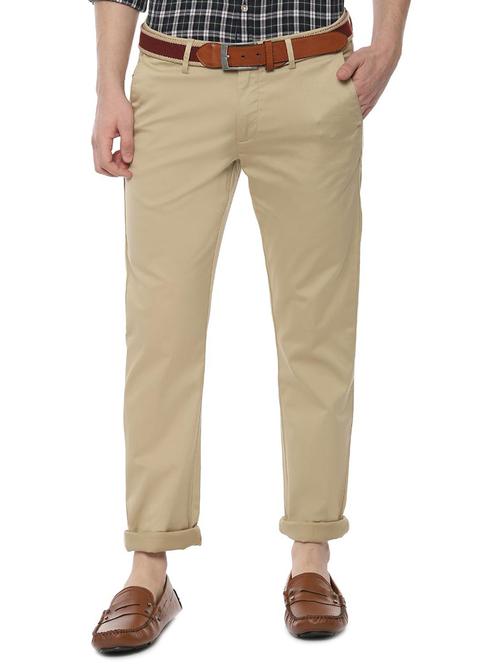 beige solid chinos - 16557638 - Standard Image - 1
