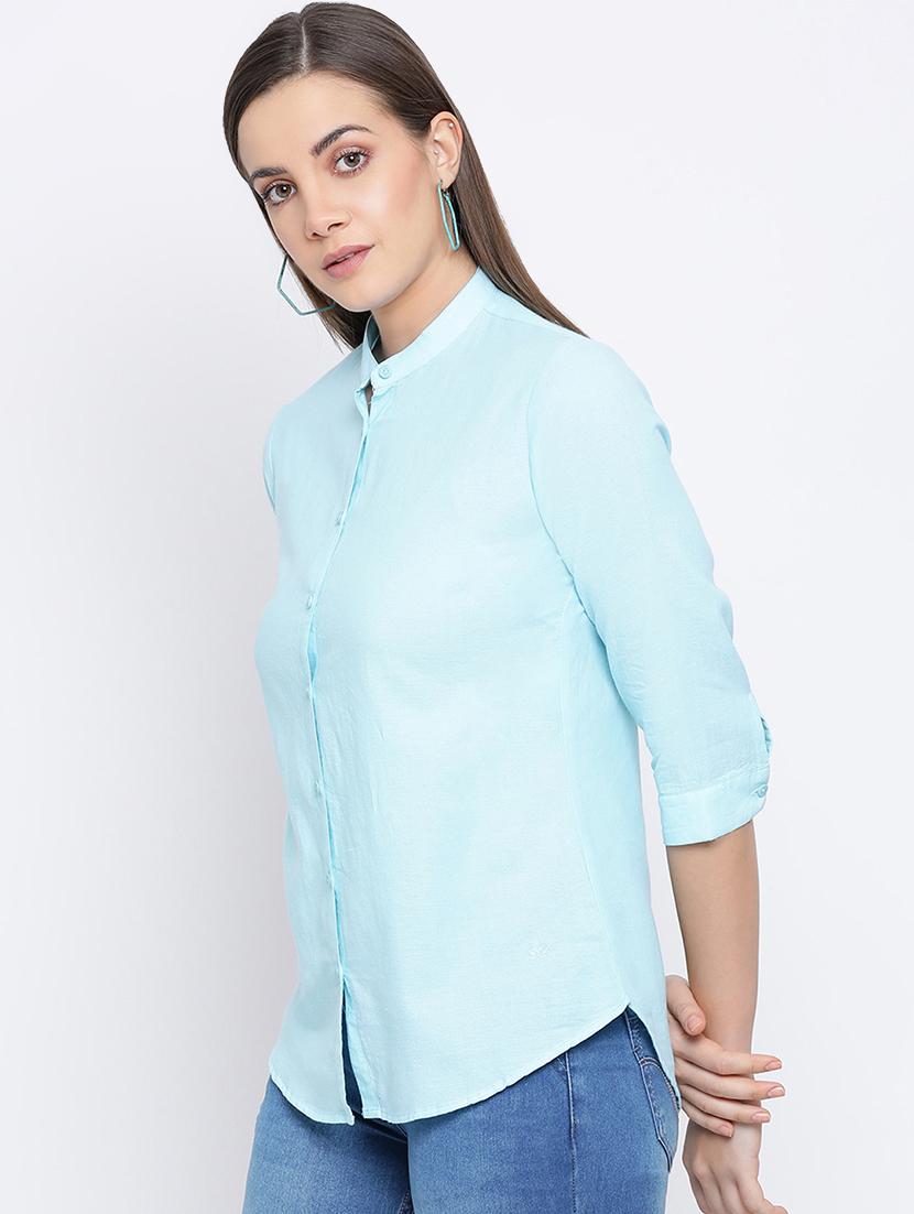 mandarin neck solid shirt - 16558586 - Zoom Image - 3