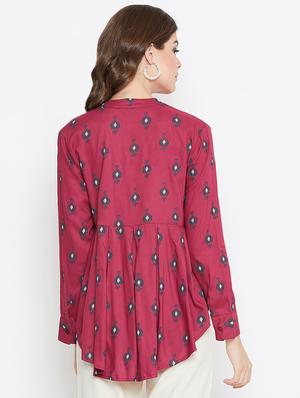 mandarin neck high low shirt - 16559406 - Standard Image - 3