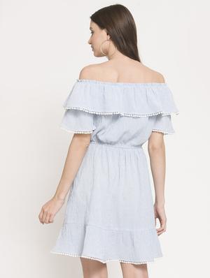 off shoulder striped a-line dress - 16559997 - Standard Image - 3