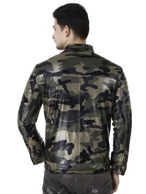 green camouflage print faux leather biker jacket - 16561913 - Standard Image - 3