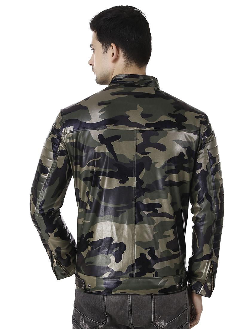 green camouflage print faux leather biker jacket - 16561913 - Zoom Image - 3