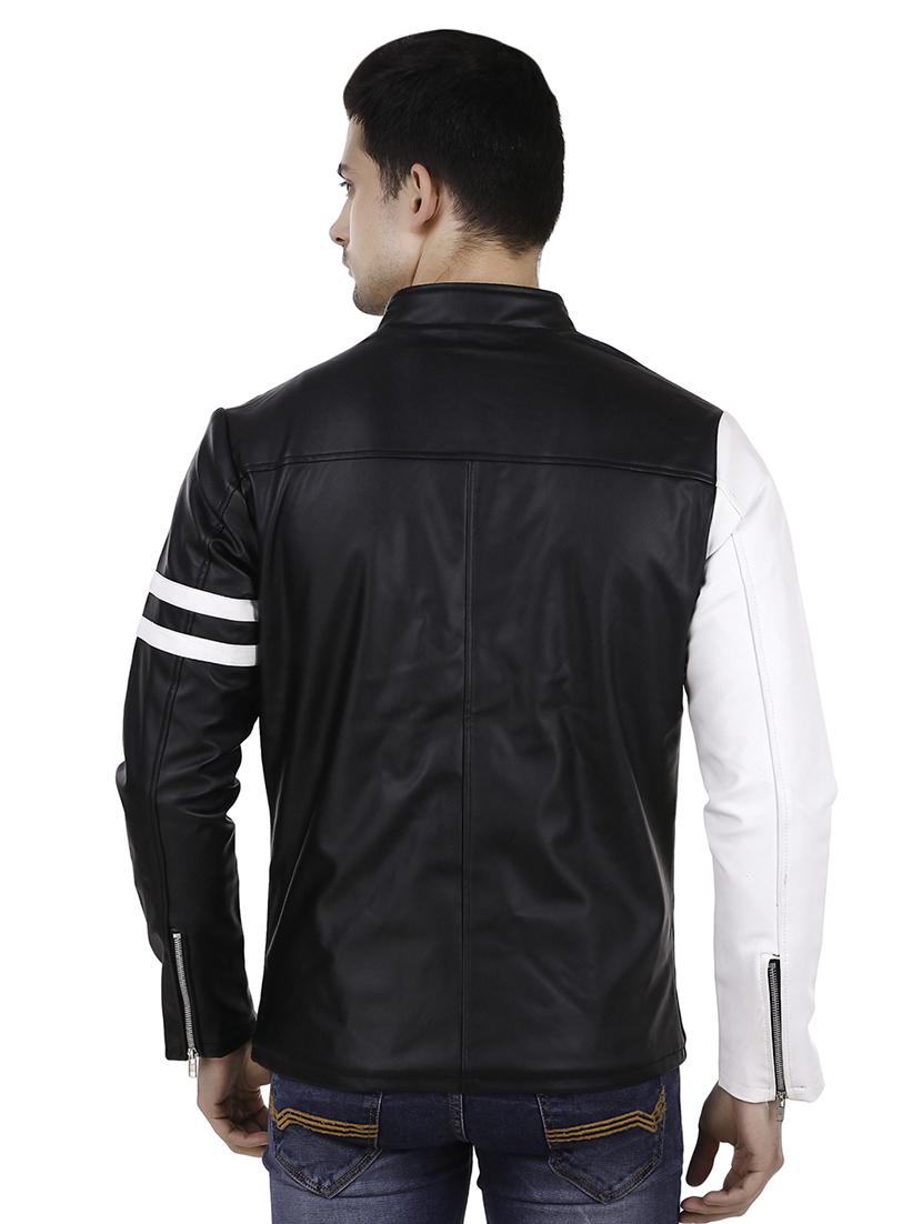 black striped faux leather biker jacket - 16561914 - Zoom Image - 3