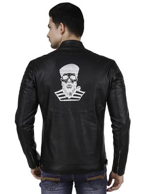 black back print faux leather biker jacket - 16561937 - Standard Image - 3