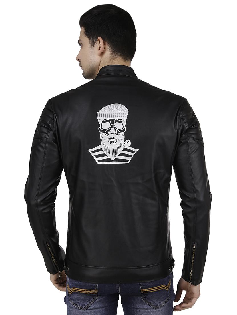 black back print faux leather biker jacket - 16561937 - Zoom Image - 3