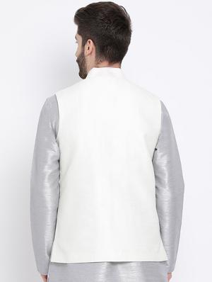white silk blend nehru jacket - 16561952 - Standard Image - 3