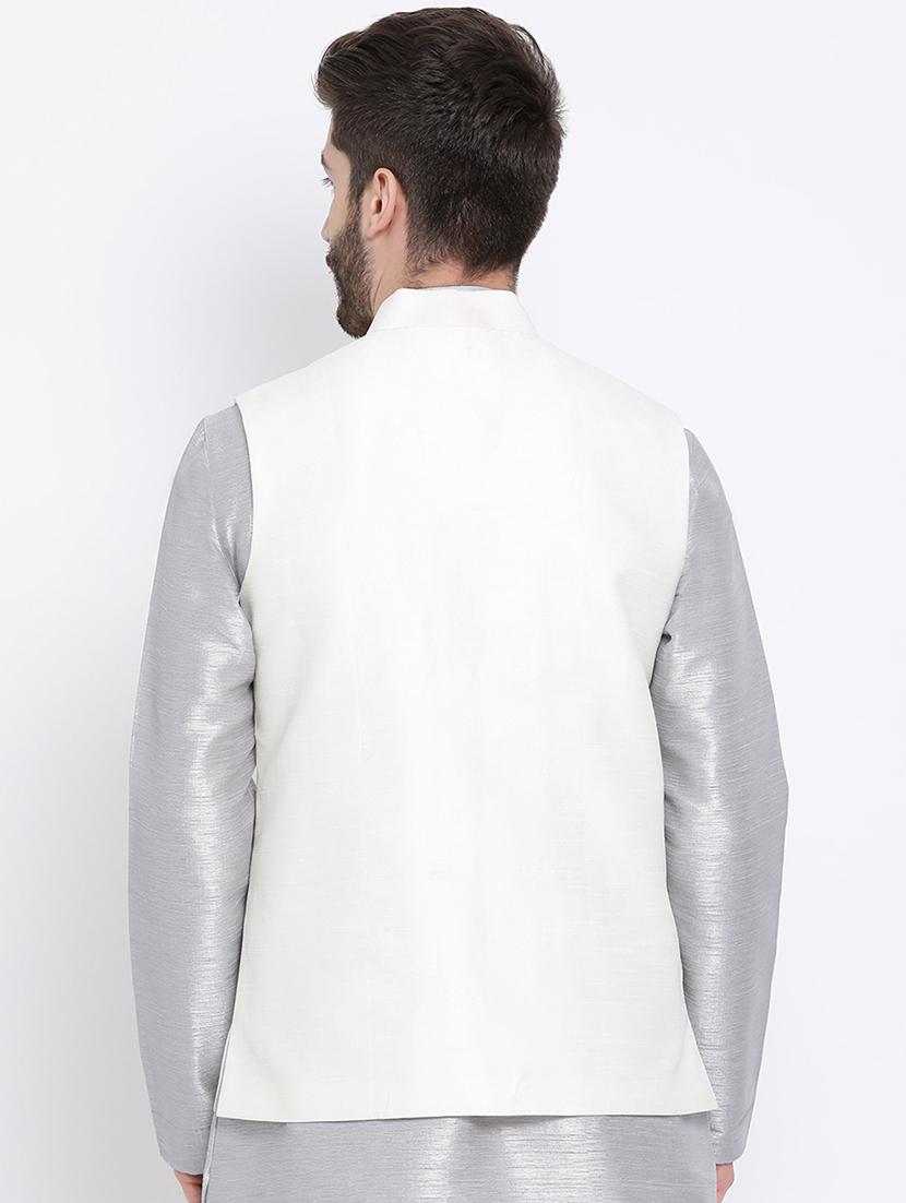 white silk blend nehru jacket - 16561952 - Zoom Image - 3