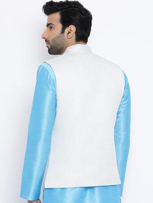 white silk blend nehru jacket - 16561964 - Standard Image - 3