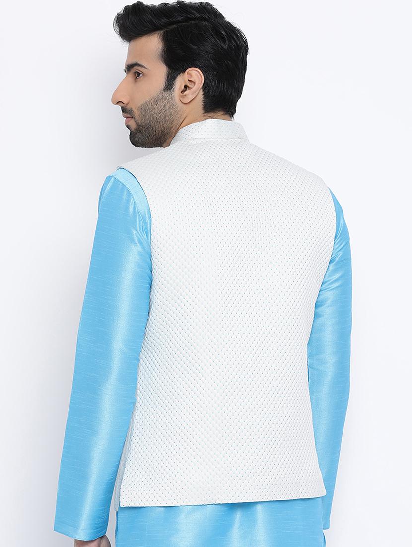 white silk blend nehru jacket - 16561964 - Zoom Image - 3