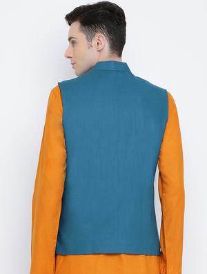 blue solid nehru jacket - 16561991 - Standard Image - 3