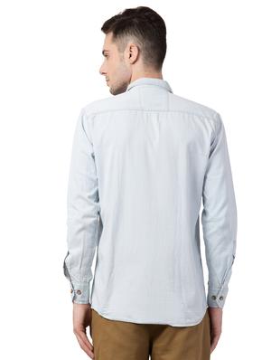 light blue solid denim casual shirt - 16562049 - Standard Image - 3