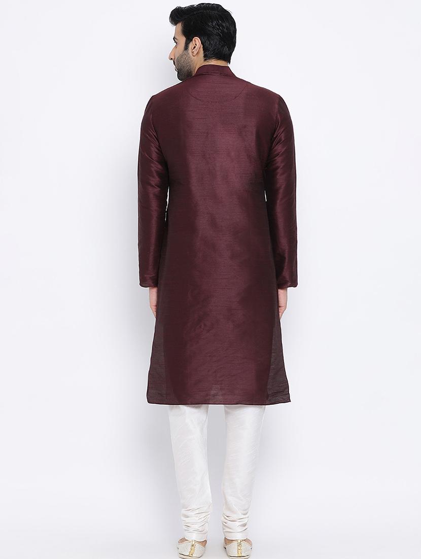 brown dupion kurta pyjama set - 16562109 - Zoom Image - 3