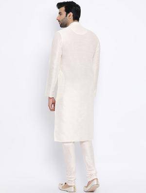 white dupion kurta pyjama set - 16562122 - Standard Image - 3