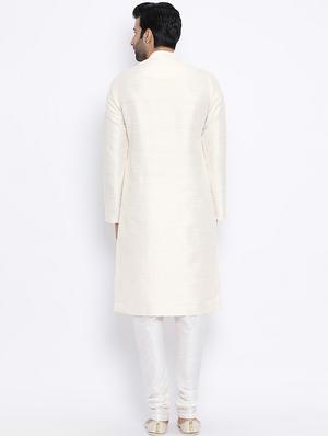 white pure silk long kurta - 16562486 - Standard Image - 3