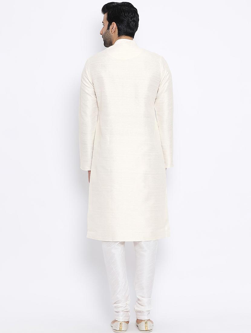 white pure silk long kurta - 16562486 - Zoom Image - 3