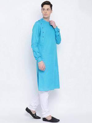 blue solid long kurta - 16562529 - Standard Image - 3