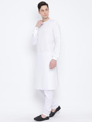 white pure silk long kurta - 16562537 - Standard Image - 3