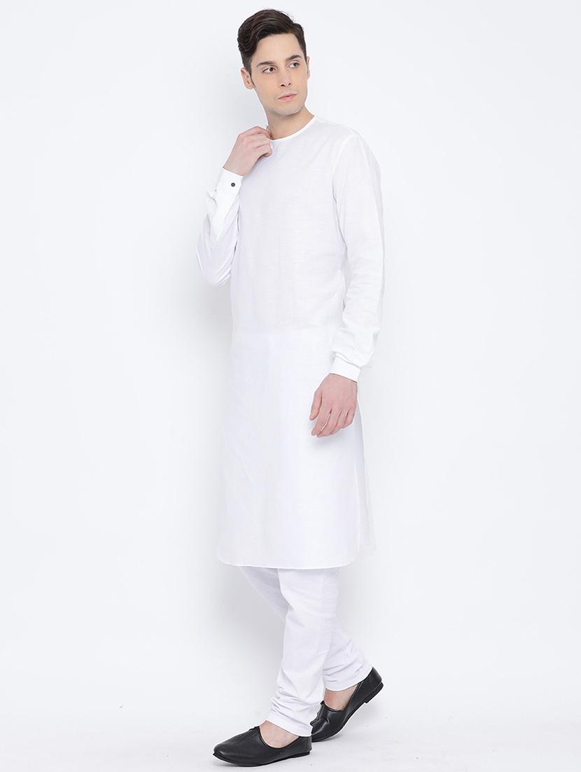 white pure silk long kurta - 16562537 - Zoom Image - 3