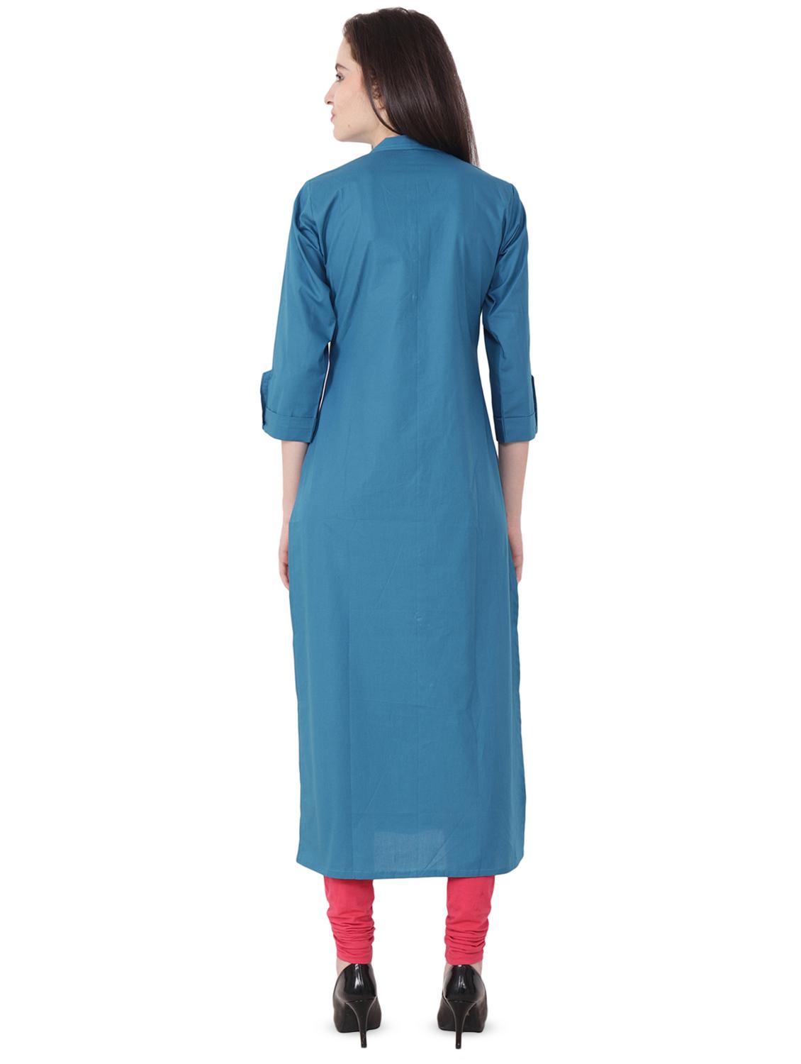 solid buttoned straight kurta - 16563847 - Zoom Image - 3