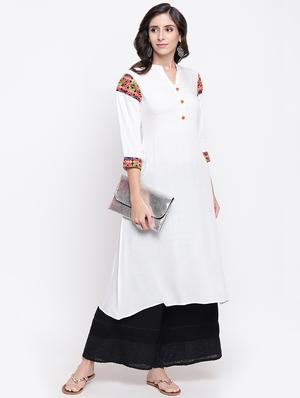 embroidered solid a-line kurta - 16564697 - Standard Image - 3
