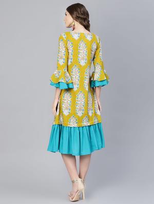 bell sleeved gathered hem a-line dress - 16565698 - Standard Image - 3