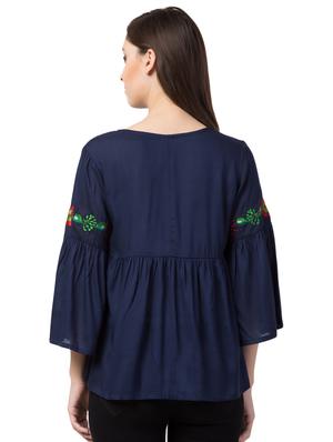 embroidered detail bell sleeved top - 16565930 - Standard Image - 3