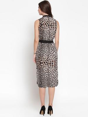 tie knot animal print high slit dress - 16566361 - Standard Image - 3