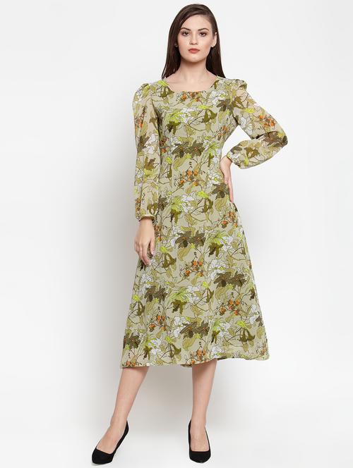 puff sleeved floral a-line dress - 16566362 - Standard Image - 1
