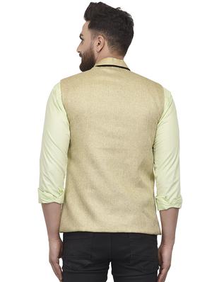 beige solid nehru jacket - 16566716 - Standard Image - 3