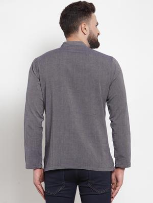 grey solid short kurta - 16567181 - Standard Image - 3