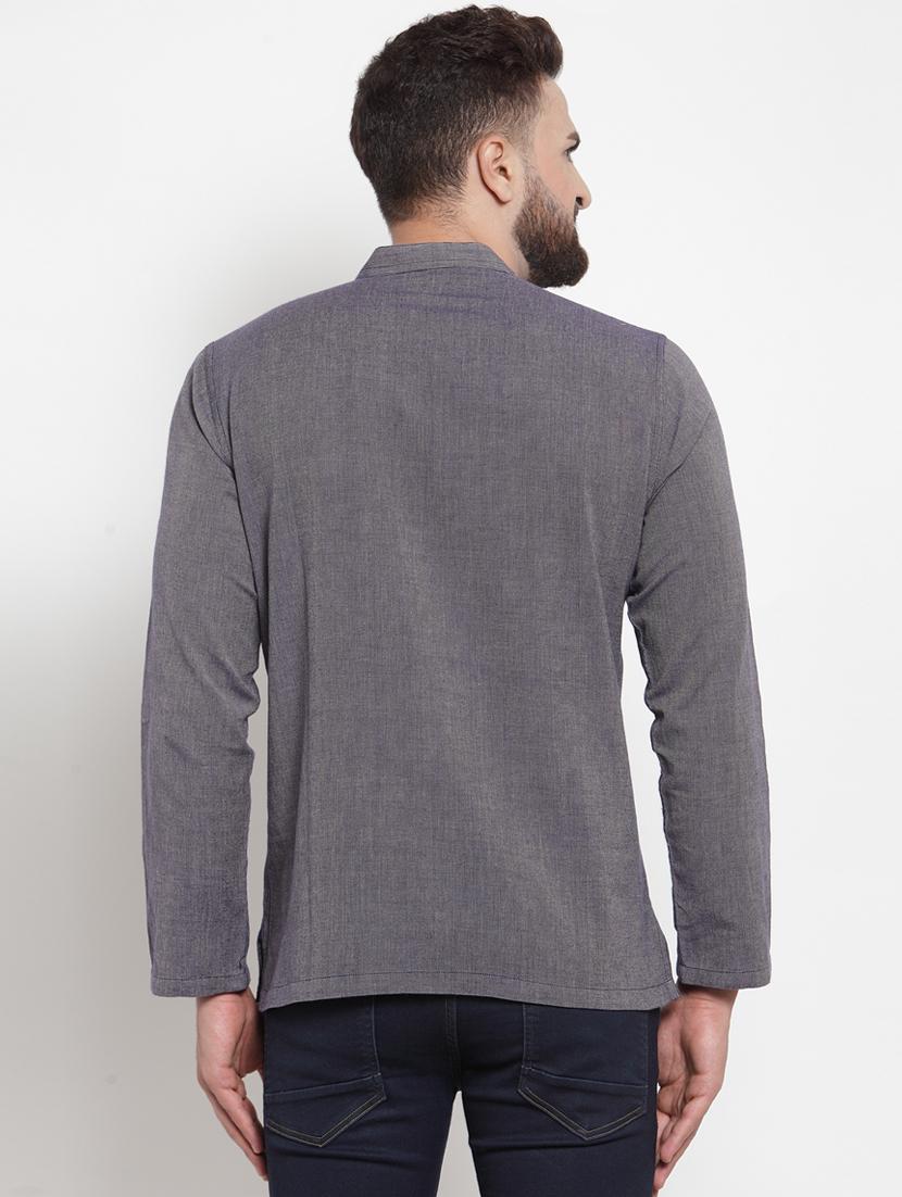 grey solid short kurta - 16567181 - Zoom Image - 3