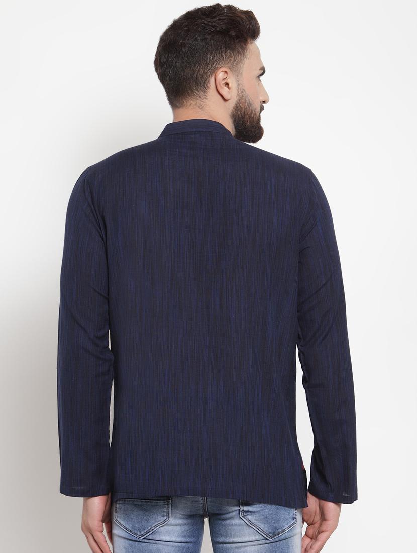 navy blue solid short kurta - 16567182 - Zoom Image - 3