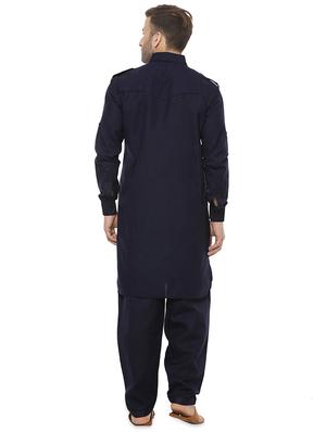 navy blue solid pathani set - 16567369 - Standard Image - 3