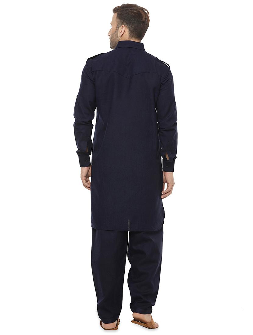 navy blue solid pathani set - 16567369 - Zoom Image - 3