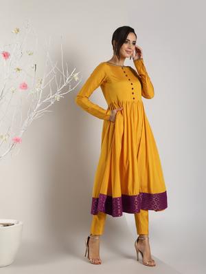 contrast hem flared kurta - 16568785 - Standard Image - 3