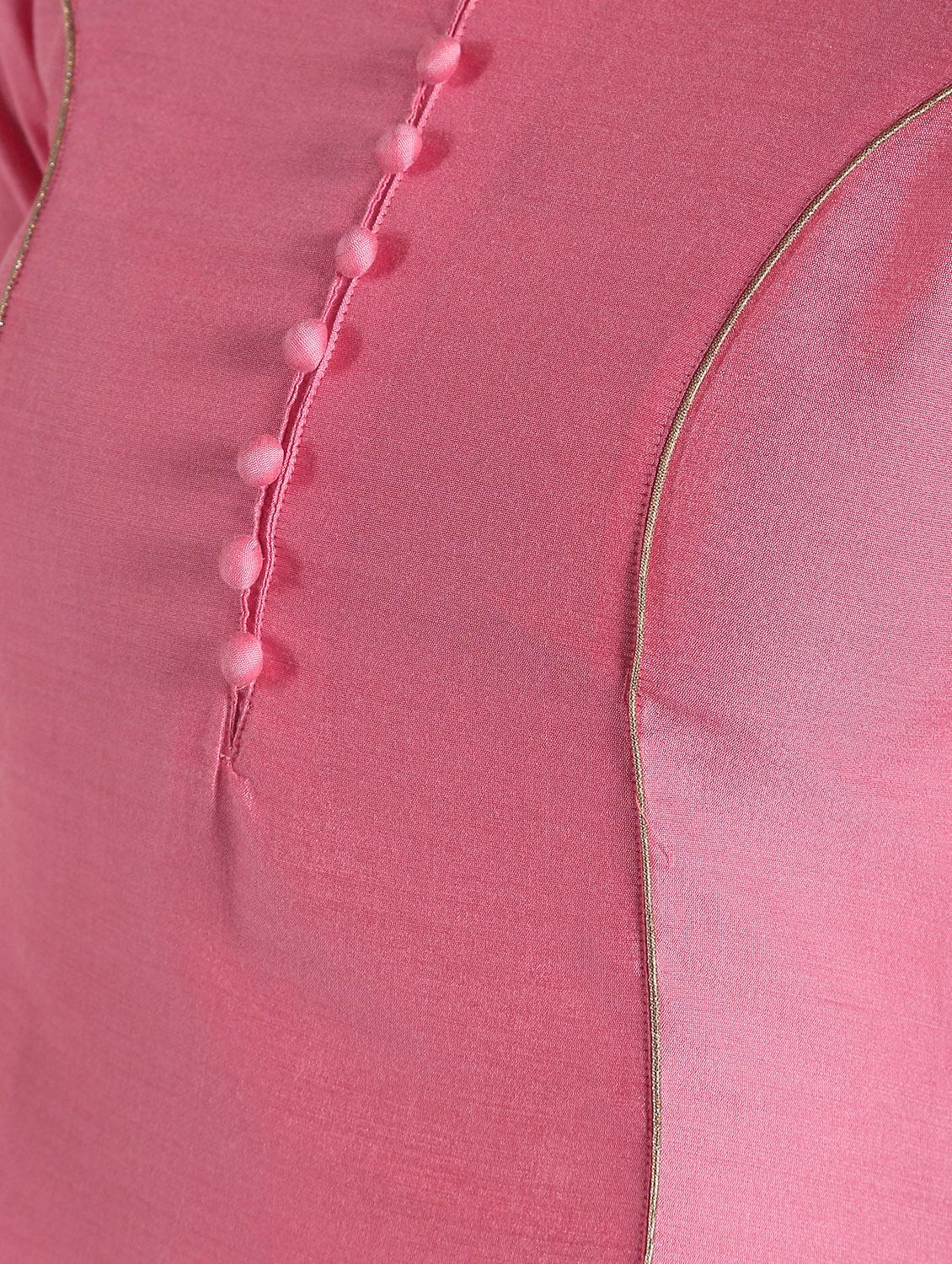 piping detailed silk flared kurta - 16568794 - Zoom Image - 6