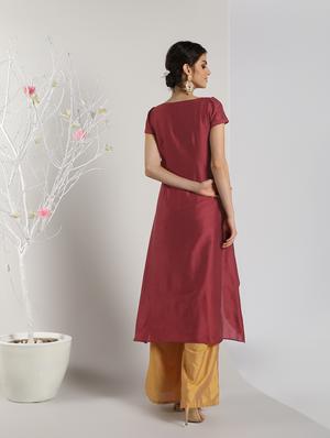 solid silk asymmetric kurta - 16568795 - Standard Image - 3