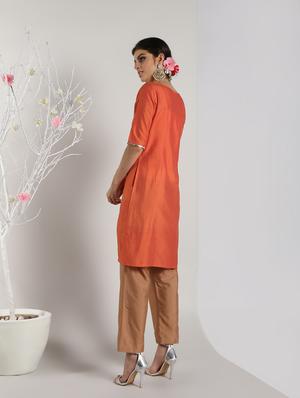 solid silk high slit kurta - 16568797 - Standard Image - 3
