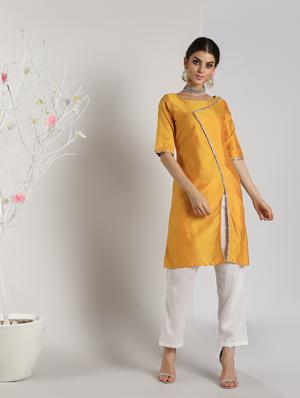 lace detailed high-slit overlap kurta - 16568798 - Standard Image - 3