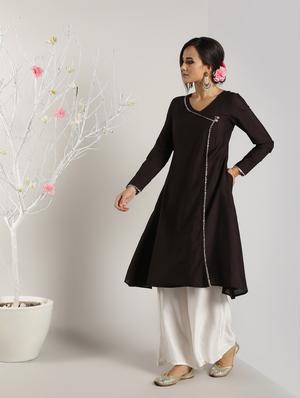 solid silk angrakha kurta - 16568801 - Standard Image - 3