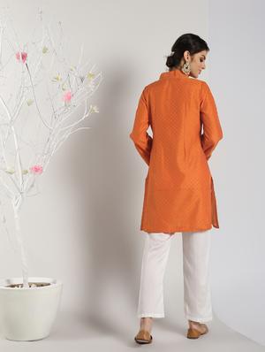 solid silk fusion kurta - 16568805 - Standard Image - 3