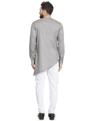 grey solid asymmetric kurta pyjama set - 16568994 - Standard Image - 3